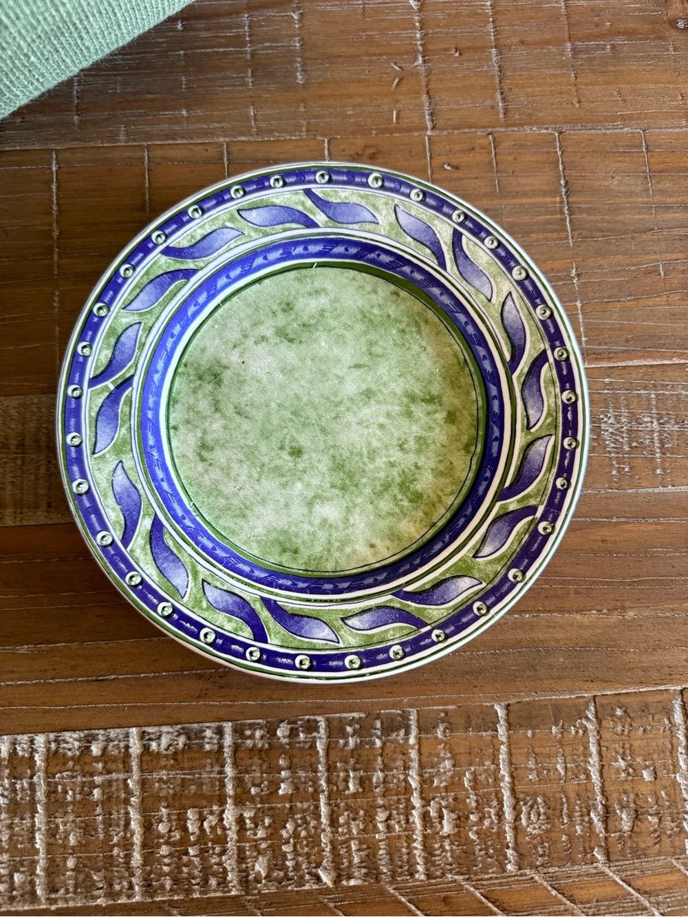 Vintage Pier 1 Versailles Plate Italy Green Blue Leaf Ceramic Dinnerware